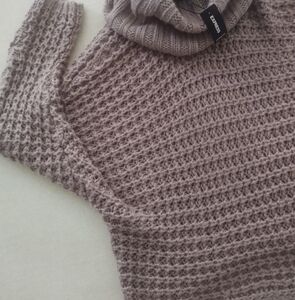 Express Textured Knit Cowl Neck Sweater in Taupe